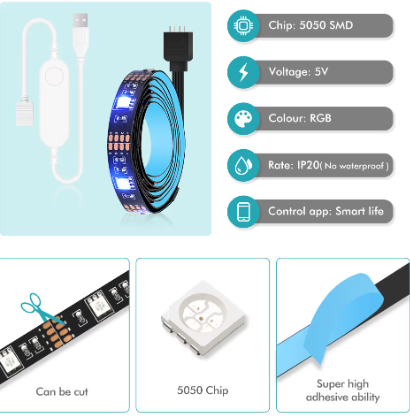 Smart Zigbee USB Led Lights Tuya Wifi RGB led Strip DC5V 5050 Smart Led TV Back Lighting Wok With Alexa Google Home